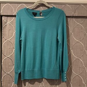 Talbots Teal Scoop Neck Sweater with Pearl Cuff Buttons